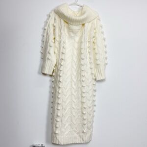 Farm Rio Off White Braided Midi Dress Womens Large Off Shoulder Cowl Knit